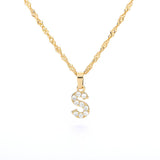 (S) Gold Zircon Letter Pendant Stainless Steel Chain 18k Gold Plated 26 Letter Necklacea