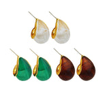(green) Copper-plated Real Gold S925 Silver Needle Retro Simple Teardrop Earrings Simple Resin Earrings Trendy Earrings