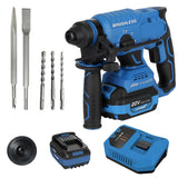 (EU Plug) Cordless Rotary Hammer Drill, Includes 20-Volt 4.0AH Li-ion Rechargeable Battery, Fast Charger, 3PCS SDS Plus Hammer Drill, Point Chisel, Flat Chisel,