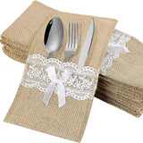 Burlap Lace Tableware, Burlap Lace Bag, Tableware Bag, Burlap Lace Bag For Wedding, Christmas, Party Supplies And Accessories Table Decoration 20pcs (