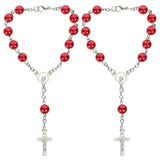 Car Rosary for Rearview Mirror Cross Pendant Auto Decors Hanging Accessories Women Men 2pcs Red Catholic Rosary Beads Metal
