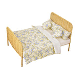 (Floral) 1:6 Bed with Mattress Miniature Furniture Room for Landscape Decoration Gift Blue plaid