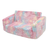 Kids Folding Sofa Glow in The Dark Velvet Memory Foam 2 Seat Removable Coat Kids Reading Couch for Learning Roseate