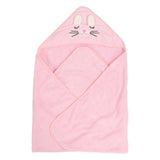 Hooded Baby Bath Towel Cartoon Animal Shaped Soft Fleece Water Absorption Baby Swaddle Towel 80x80cm Pink Cat