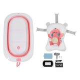 Collapsible Baby Bathtub Soft Cushion Fixing Straps Prevent Slipping Baby Bath Tub with Temperature Detector L Pink