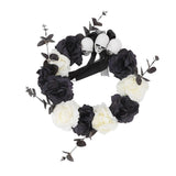 Halloween Wreath Black White Simulation Rose Skull Ornament Scary Atmosphere Decoration for for Front Door Party
