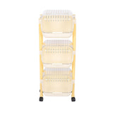 Trolley Storage Rack Household Movable Multiple Tiers Plastic Vegetable Storage Basket with Lid