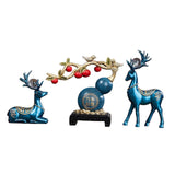 (Blue) 3Pcs Gourd Deer Statues Set Decorative Figurines for Office Entrance Bedroom Blue