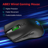 HXSJ A883 Wired Gaming Mouse 7-key Programmable Gaming Mouse 4-gear Adjustable DPI USB Plug and Play for Desktop Computer Laptop