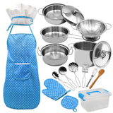 Kids Cooking and Baking Set 18 PCS with Chef Hat Apron Oven Mitt Pan Kitchen Utensils Children Chef Role Playset Educational toy