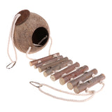 Natural Coconut Shell Bird Nest Parrot House Hut Cage Toy Hideaway With Ladder Stand Bird Toys Accessories