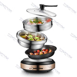 FT-01 4-5L 1300W 220V Multi-Functional Multicooker Electric Hot Pot Stainless Steel Household Electric Cooker Steamer Frying Pan