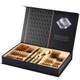 24Pcs Dinnerware Set Gold Cutlery Set Stainless Steel Steak Knife Fork Coffee Spoon Gift Box Flatware Set Kitchen Accessories