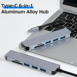 6-in-1 Type-C Hub Multifunctional Type-C Converter Aluminum Alloy Shell with USB3.0 USB2.0 HD Ports TF SD Card Slots