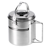 Stainless Steel Cooking Kettle Pot with Lid and Foldable Handle for Camping Hiking Fishing Picnic Backpacking Fishing Hunting