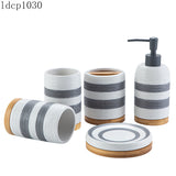 Light Luxury Bathroom Decoration Accessories Ceramic Striped Toothbrush Cup Lotion Bottle Soap Dish Household Bathroom Supplies