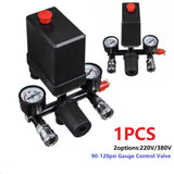 220V 380V Air Compressor Pressure Valve Switch Manifold Relief Regulator 90-120psi Pressure Gauge Control Valve With Gauge Auto