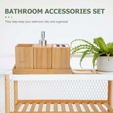4pcs Bamboo Wood Bathroom Set Luxury Bathroom Essentials Toothbrush Holder Bottle Family Bath Accessories Set