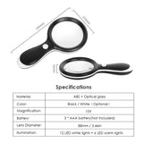 10X Handheld Magnifier Lighted Magnifying Glass Lens Large Diameter 88mm with Warm and Cool LED Light for Reading Lamp Magnifier
