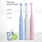 Electric Toothbrush USB 4 Replacement Heads 6 Cleaning Modes