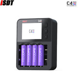 ISDT C4 EVO Smart Battery Charger with Type-C QC3.0 Output for AA AAA Li-ion Battery with IPS Display Screen and Fire Prevention