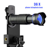 4 in 1 Phone Camera Telephoto Lens 36X Zoom Clip-on Telecope Macro Fisheye Wide Angel Lens Kit For iPhone Samsung Xiaomi Huawei