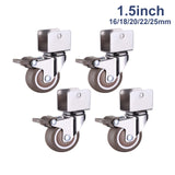 1.5” Furniture Crib Casters Cabinet Clamp with Brake Wheels Soft Rubber Swivel Caster Furniture Hardware Fittings Pack of 4
