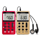 V112 Mini Handheld Radio Portable FM AM 2 Band Digital Pocket Radio Receiver Earphone Speaker For Walkman Go Hiking
