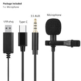 USB Type C 3.5mm Mini Portable Clip-on Lapel Lavalier Condenser Mic Wired Microphone For IPhone IPad Android Smartphone Camera