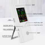 Air Quality Detector 9 In 1 Temperature Humidity PM2.5 PM10 HCHO TVOC CO CO2 AQI Air Quality Detector LCD Color with Backlight