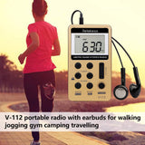 V112 Mini Handheld Radio Portable FM AM 2 Band Digital Pocket Radio Receiver Earphone Speaker For Walkman Go Hiking