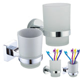 Square Toothpaster Toothbrush Holder Wall Mounted Hotel Bathroom Stainless Steel Home Accessories Organizer Glass Cup Round