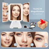 Foldable Double Triple Magnifying Table Mirror With Warm Cold White LED Light Battery Power Portable Women Cosmetic Makeup Tool