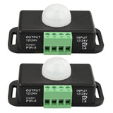 2 X DC 12V/24V 8A Body Infrared PIR Motion Sensor Switch LED Light Strip Automatic, black