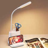 LED Desk Lamp with Pen Holder & Phone Stand, Desk Light,Table Lamp with USB Port,Press Control for Bedroom Reading