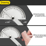 Stainless Steel Round Head 180 degree Protractor Angle Finder Rotary Measuring Ruler Machinist Tool 10cm  Ruler
