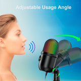 RGB Condenser Microphone Cardioid USB Mic Colorful Lighting Effect One-Button Mute Real-time Monitoring with Desktop Mic Stand