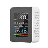 Air Quality Monitor Indoor CO2 Detector 5 in 1 Formaldehyde HCHO TVOC LCD Temperature Humidity Rechargeable CO2 Alarm Meter
