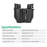 KKmoon 12×25 Binocular Telescope Mini Children Binocular High Definition Porro Prism Binoculars Portable Binocular for Kids