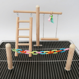 Parrot Playground Bird Wooden Standing Ladder Swing Cage Toys (Self-Assembly, Pendants Random Color)