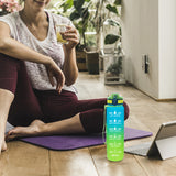 1L Motivational Sports Water Bottle Leakproof Flip Top Water Bottle with Time Marker and Removable Strainer for Sports Workout