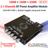 ZK-HT21 Upgrade 160WX2+220W  2.1 Channel Bluetooth Digital Power Amplifier Module TDA7498E DC 15~36V High and Low Tone Subwoofer