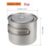 Lixada 1600ml Titanium Pot Ultralight Portable Hanging Pot with Lid and Foldable Handle Outdoor Camping Hiking Backpacking