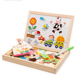Montessori Kid Toy Wooden Magnetic Puzzle White Board Drawing Set Cartoon Animals Farm Puzzle Kids Educational Toy Baby Gift Kit