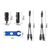 Solar Connectors Adapter Cable Wire Kit Y-Type 1-Way 2 PV Connectors (M/FF &amp; F/MM)