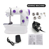 Sewing Machine Mini Portable Household Night Light Foot Pedal Straight Line Hand Table Two Thread Kit Electric