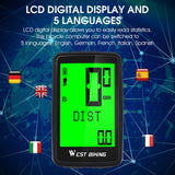 1Set Pvc WEST BIKING 5 Language 21 Functions Waterproof Wireless Bike Bicycle Computer Stopwatch LCD Display Cycling Accessories
