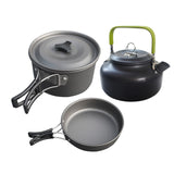 3pcs/set Camping Cookware Set Aluminum Nonstick Portable Outdoor Cooking Kettle Pot Pan Cookset Tableware for Hiking BBQ Picnic