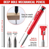 3PCS Mechanical Carpenter's Pencil Deep Hole Mechanical Pencil Marker With Built In Sharpener