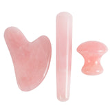 3 in 1 Natural Rose Quartz Guasha Jade Massage Stick for Facial Slimming Lifting Head Back Acupoints Relaxation Skin Health Care